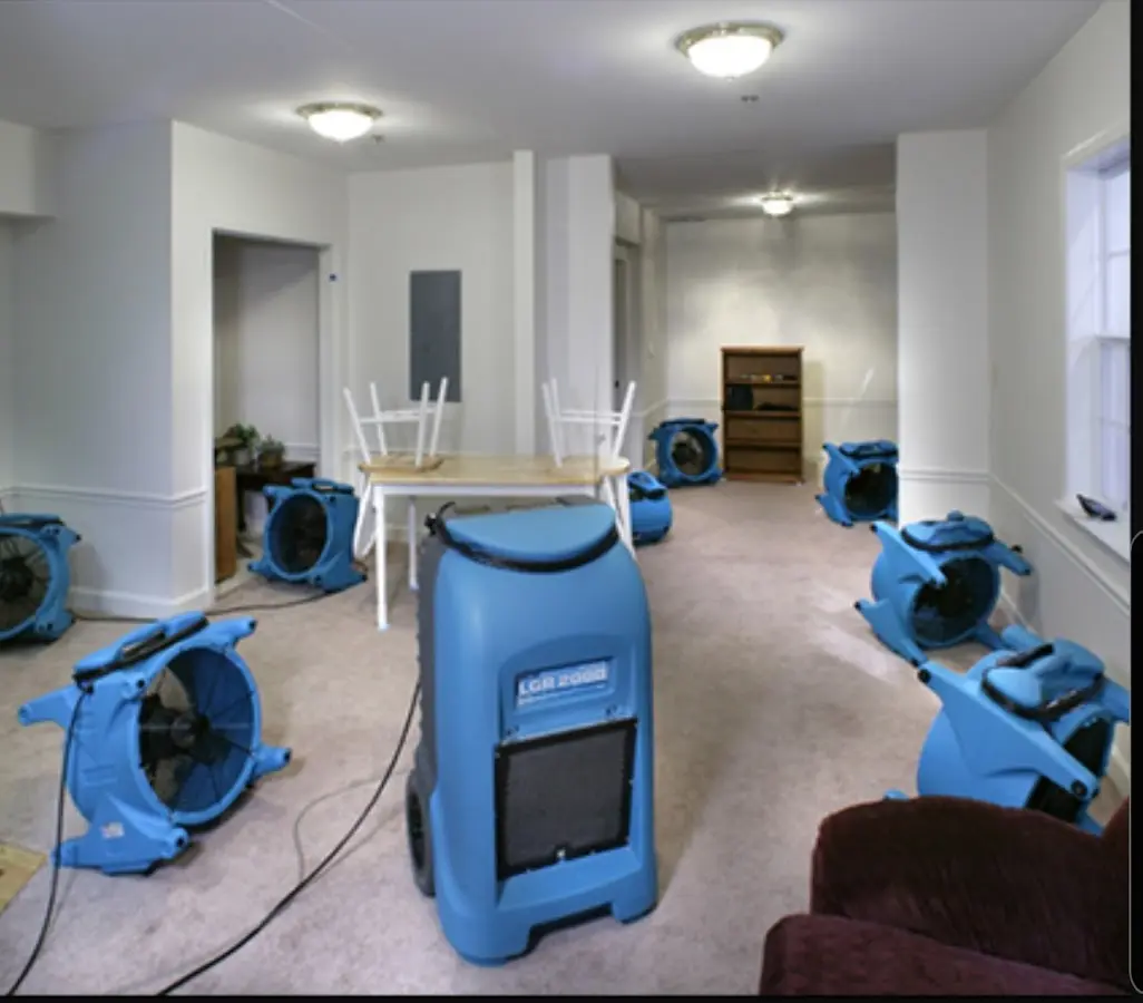 Air movers and dehumidifier setup for Water Damage Restoration in Winooski